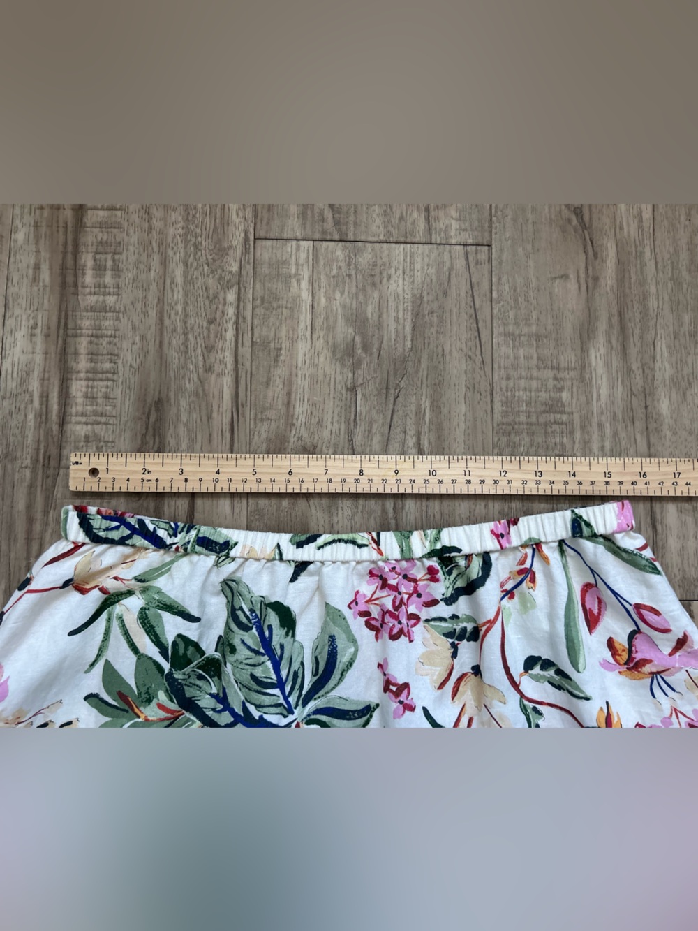 Linen blend Floral A-Line Midi Skirt in Cream with Green & Pink Floral Print - Picture 3 of 7